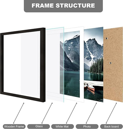Hongkee 11x15 Picture Frame with Real Glass - Display Pictures 10x14 with Mat or 11 x 15 without Mat, Wall Collage Photo Frame set(Black, 3 Pack)