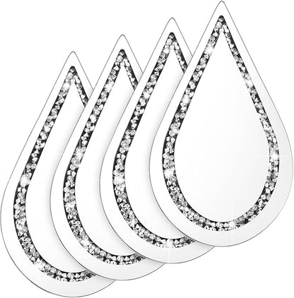 Yookeer 4 Pcs Silver Mirror Wall Decor Tear Drop Diamond Mirrors 11.8 x 6.7 Inches for Living Room Bedroom Bathroom Wall Decoration