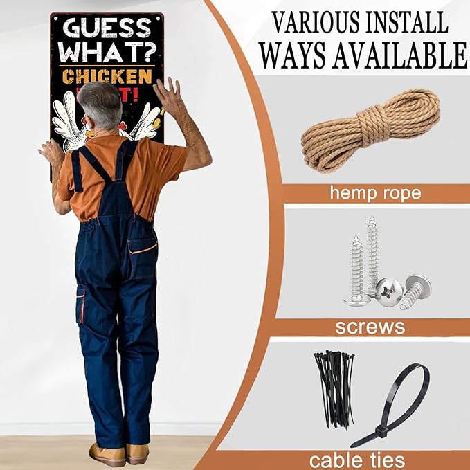 Chicken Lover Guess What Chicken Butt Metal Tin Sign Rustic Wall Decor Farmhouse Kitchen Art 8X12Inch