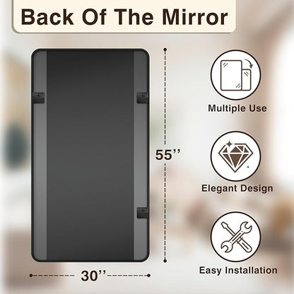 Bathroom Vanity Mirror for Wall, 55"x30" Wall Mounted Bathroom Mirror for Over Sink with Sturdy Metal Frame, Vertical or Horizontal, Living Room, Bedroom, Entryway(Black)