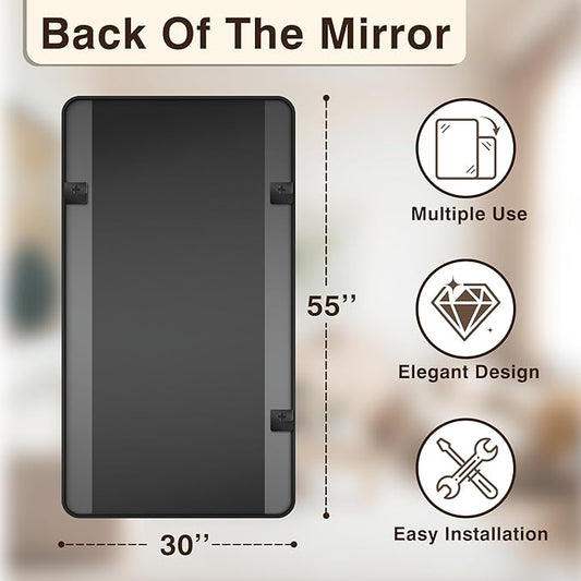 Bathroom Vanity Mirror for Wall, 55"x30" Wall Mounted Bathroom Mirror for Over Sink with Sturdy Metal Frame, Vertical or Horizontal, Living Room, Bedroom, Entryway(Black)