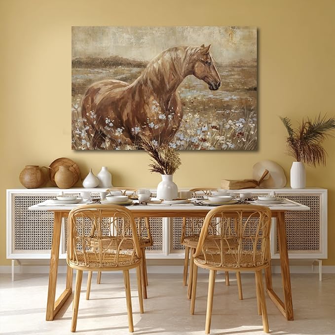 ZENPEE Horse Canvas Wall Art for Living Room Large Brown Horse Painting Western Farmhouse Wall Decor Above Couch Rustic Animal Wall Art 32x48 Inch