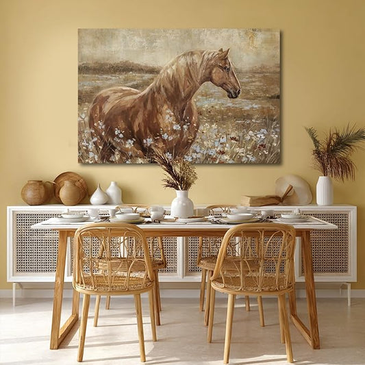 ZENPEE Horse Canvas Wall Art for Living Room Large Brown Horse Painting Western Farmhouse Wall Decor Above Couch Rustic Animal Wall Art 32x48 Inch