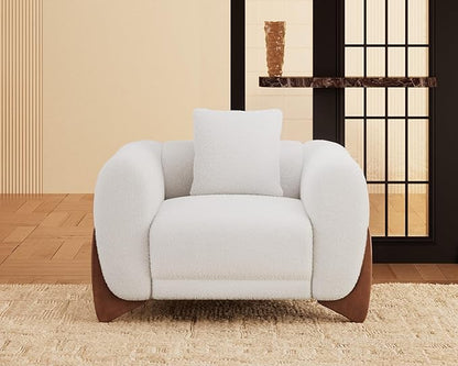 Morden Fort Sherpa Boucle Couch Armchair Single, Modern Sofa Upholstered Deep Chair with Soft Throw Pillow Skin-Friendly Minimalist Accent Chair Compatible with Sofa Set Couch for Living Room, White