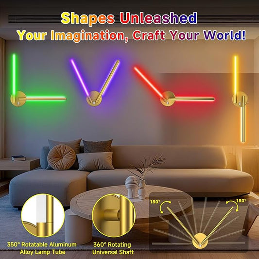 Battery Operated Wall Sconce of 2, 360°DIY Rotatable,Wireless Magnetic Wall Lights with Remote,10 RGB Color with 5CCT Dimmable,Cordless Wall Lamp Decor for Vanity Bedroom 10000mAh Gold