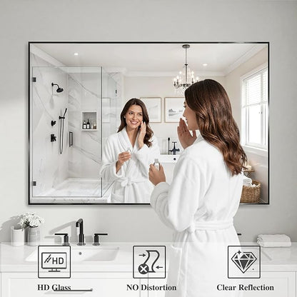 Koonmi Black Mirrors for Wall, 36x48 Inch Bathroom Mirror, Rectangular Wall Mirror for Living Room Bedroom Bathroom, Hangs Horizontally or Vertically