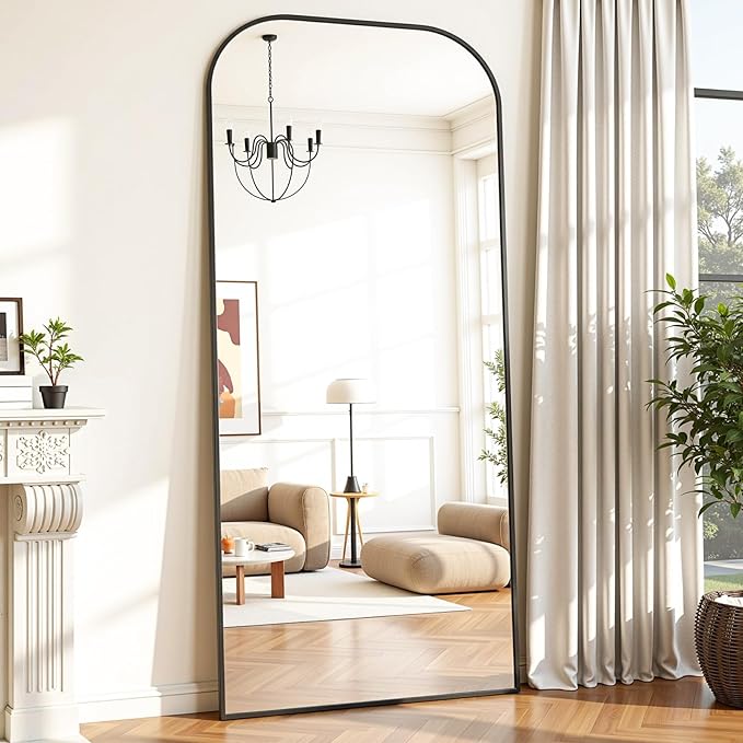 Full Length Mirror with Stand 78"x38" Floor Mirror Freestanding, Arched Floor Standing Large Mirrors Full Body Wall Hanging Leaning Home Decor for Bedroom & Living Room, Black