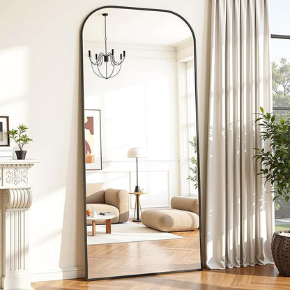 Full Length Mirror with Stand 78"x38" Floor Mirror Freestanding, Arched Floor Standing Large Mirrors Full Body Wall Hanging Leaning Home Decor for Bedroom & Living Room, Black