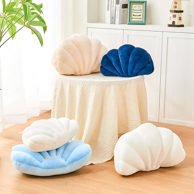 Uvvyui Navy Shell Pillow, Seashell Decorative Throw Pillow Beach Pillow, Soft Velvet Shell Shaped Pillow Room Decor, 18" Seashell Throw Pillow Ocean Pillow Stylish Cushion