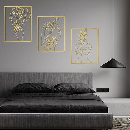 GOKURVG Wall Decor 3pcs Wall Art Modern Wall Sculpture Wall Decor for Living Room Wall Art Decor Abstract Wall Decor Decorative Wall Hanging Decor for Indoor Wall Décor Gold