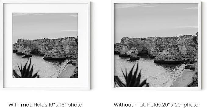 HAUS AND HUES 20x20 White Aluminum Frame Set of 6 - Matted to 16x16, Hanging Hardware, Shatterproof Plexiglass (20x20 in, White)