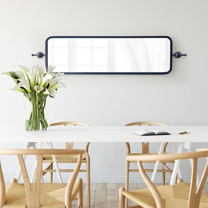 Kate and Laurel Kasota Traditional Slim Panel Wall Mirror, 9 x 36, Navy Blue, Vintage Tall Mirror for Use as Versatile Entryway or Bedroom Wall Decor