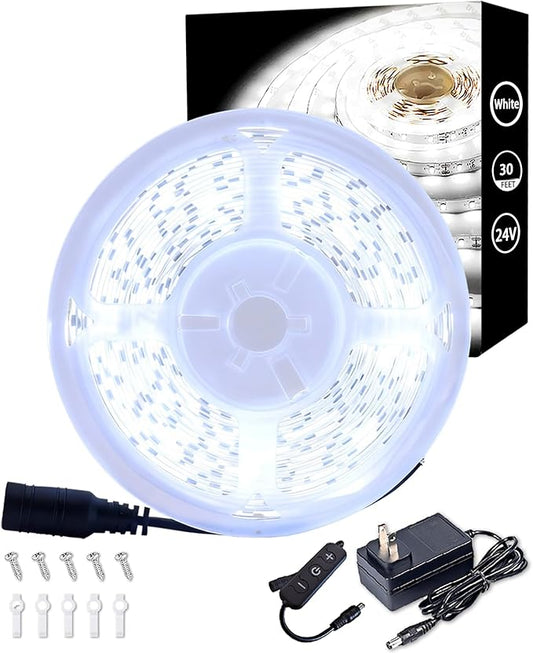 Led Strip Lights for Bedroom Dimmable 30 FT 540 Leds Rope Light Flexible Super Bright White Tape Lights for Ceiling Room Home Decor Luces Leds for DIY Living Room Kitchen Vanity Mirror Study Room
