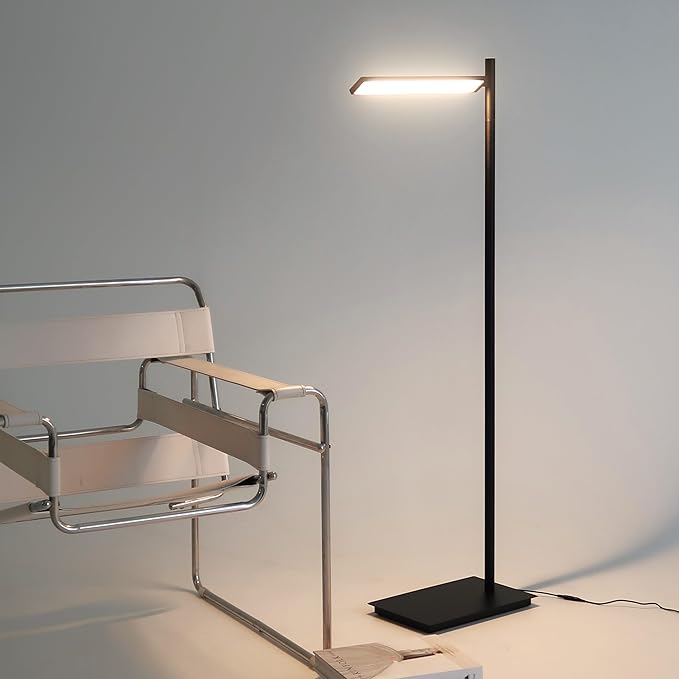 Brightech Linden LED Standing Floor Lamp for Bedroom, Living Room, Office - Tall Modern Bedside Reading Light - Dimmable and Adjustable Head - Black