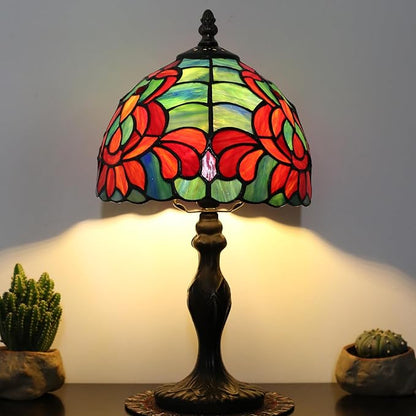 Tiffany Style Lamp Stained Glass Table Lamp 8 x 14.5 Mini Accent Light Lotus Design Small Decorative Bedside Memory Lamp