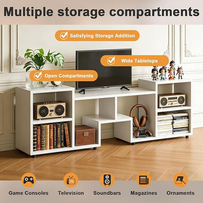 Lightdot 65 inch TV Stand, ModernEntertainment Center with Storage Open Shelf Large Capacity for Collection, Mid Century Media TV Consoles for Living Room/Bedroom/Sofa Cabinet, Easy Assembly - White