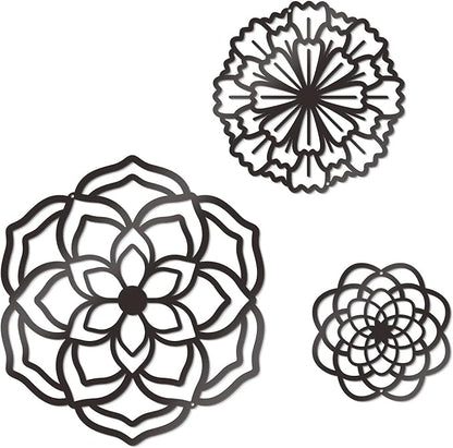 Zzbakress 3 Pcs Metal Flowers Wall Decor Black Wall Decoration Metal Flower Art Farmhouse Wall Decor Multiple Flowers Hanging Decor for Bathroom Living Room Kitchen Garden Office (Black Retro)