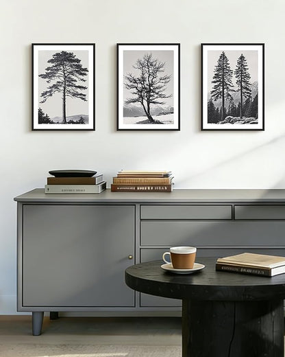 Drsoum Vintage Black Gray Tree Wall Art Framed Antique Retro Forest Prints Modern Rustic Artwork Bedroom Farmhouse Ready to Hang 11x14in Black Framed
