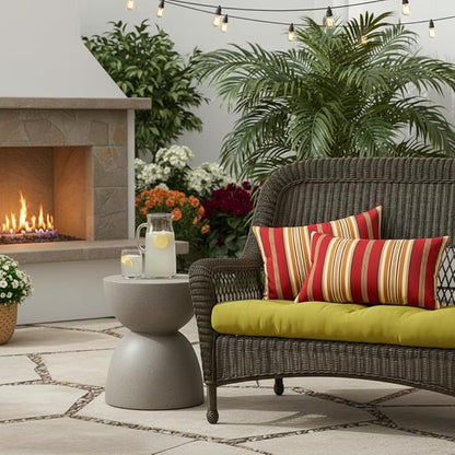 Set of 2 Outdoor Throw Pillows 19 x 12 Inch – Reversible Rectangle Patio Accent Pillows – Weather-Resistant Polyester Fabric – Eco-Friendly Recycled Polyfiber Fill – Roma Stripe