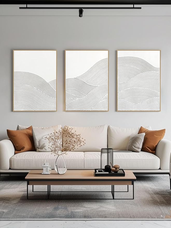 Framed 3-Piece Neutral Abstract Textured Wall Art – Modern Boho Wall Décor for Living Room, Bedroom & Bathroom – Large 3D Framed Artwork for Contemporary Home Décor，20 x 28 inches x3 pieces