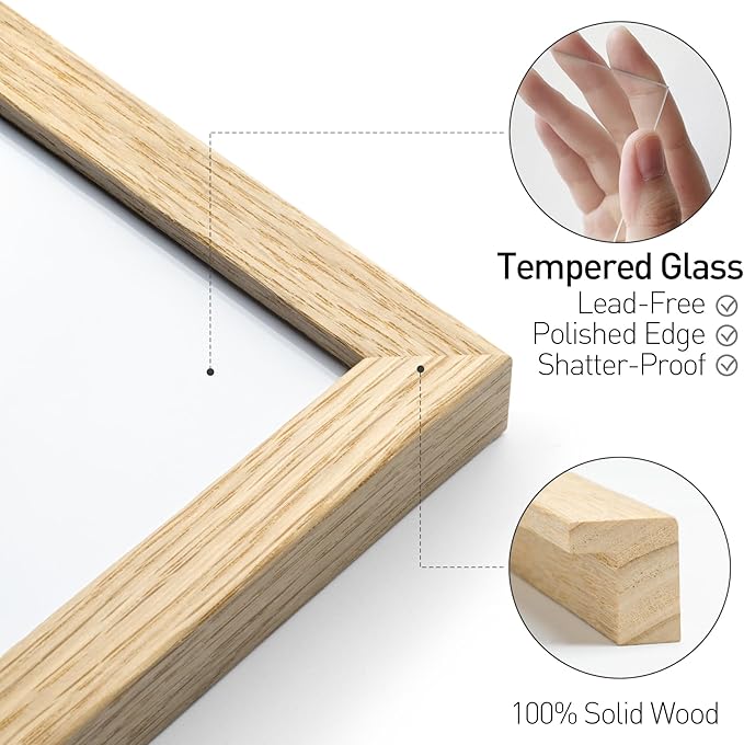 Yaetm 4x6 Oak Wood Picture Frame Set of 3, Natural Solid Wood 4x6 Frame with Tempered Glass for Tabletop & Wall mount (3 Pack, Oak)