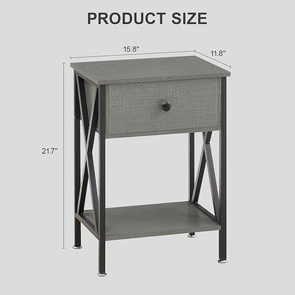 VECELO Nightstand,Modern Bedside End Tables, Night Stand with Drawer and Storage Shelf for Living Room Bedroom, Industrial Metal Frame