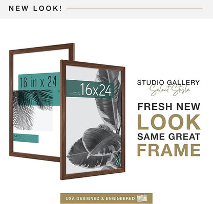 MCS Studio Gallery 16x24 Poster Frame Walnut Woodgrain Engineered Wood, Vertical & Horizontal Wall Hanging Large Picture Frame for Photos, Posters & Art Prints (1-Pack)