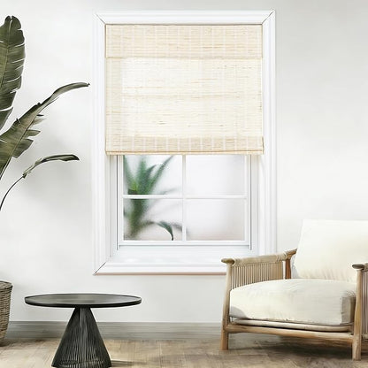 Motorized Bamboo Roman Shades, Motorized Blinds with Remote Compatible with Homekit, Alexa GoogleHome, Smart Wood Woven Shades for Indoor Windows, Customize, Shoregrass