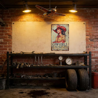 Cowgirl Sign Vintage Metal Tin Sign Cowgirl Are God's Wildest Angels They Have Cowboy Hats for Halos and Horse for Wings Teen Girls Room Decor Wall Art Print 16x12 Inch