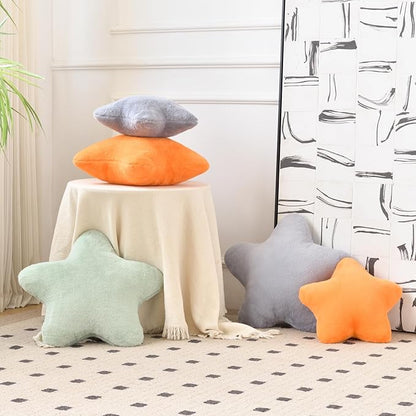 Star Pillow, Decorative Throw Pillows for Bed Couch, 15" Star Shaped Pillow Plush Floor Cushions Room Decor Pillow with Faux Rabbit Fur for Sofa Bedroom Living Room (Orange, 19.6" x 19.6")