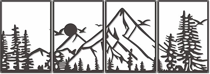 DICYWUDI Black Metal 47.24 x 15.7 inch Mountain Wall Decor – Minimalist Wall Art for or Indoor Kitchen Bathroom Bedroom Living Room Dining Room