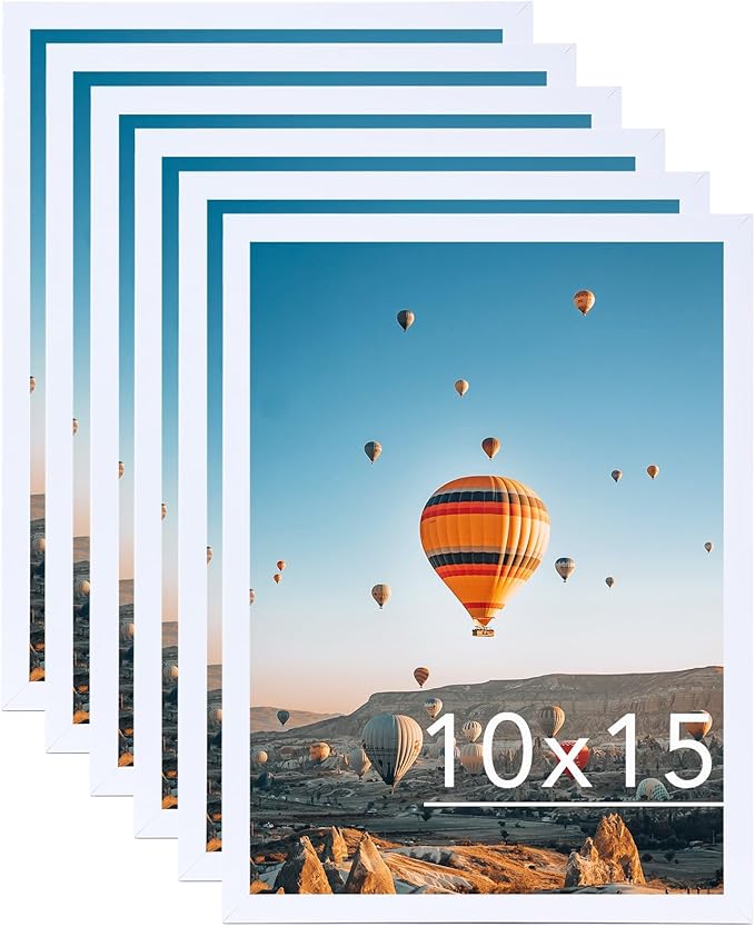 JCJMY 10x15 White Picture Frame Set of 6, Horizontal and Vertical Formats for Wall Hanging, 10 x 15 Wall Gallery Poster Photo Frames with Shatter Resistant Plexiglass, 6 Pack, White