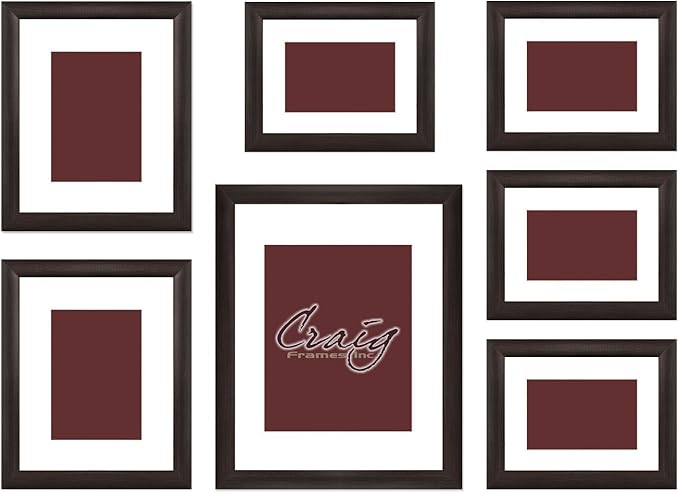 Craig Frames 23247778 Picture Frame 7-Piece Wall Set, Brown Frames, White Display Mats