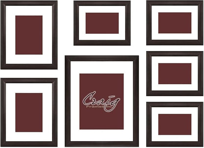 Craig Frames 23247778 Picture Frame 7-Piece Wall Set, Brown Frames, White Display Mats