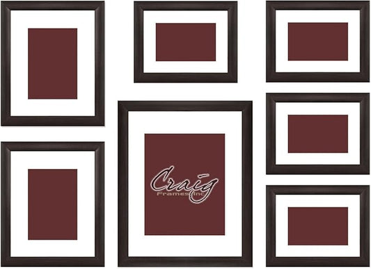 Craig Frames 23247778 Picture Frame 7-Piece Wall Set, Brown Frames, White Display Mats