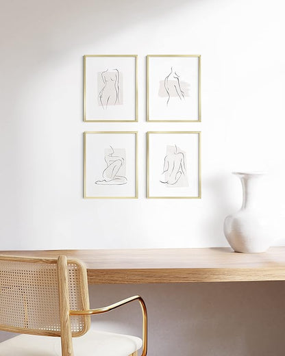 HAUS AND HUES 11x14 Gold Picture Frames - Modern Aluminum Wall Display - Lightweight Frames for Photos, Posters, Certificates - Ready-to-Hang Vertically & Horizontally (Set of 4)