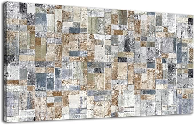 yearainn Large Abstract Canvas Wall Art for Living Room Wall Decor Geometric Patterns Prints Artwork Brown Grey Indigo Rectangle Canvas Pictures Home Office Wall Decorations Ready to Hang 24" X 48"