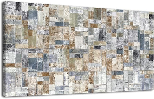 yearainn Large Abstract Canvas Wall Art for Living Room Wall Decor Geometric Patterns Prints Artwork Brown Grey Indigo Rectangle Canvas Pictures Home Office Wall Decorations Ready to Hang 24" X 48"