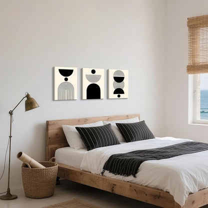WENGTIAO 3Pcs Boho Abstract Canvas Wall Art,Neutral Minimalist Geometric Line Wall Painting Mid Century Beige Black Art Modern Prints Bohemian Home Decor for Bedroom Living Room Hallway Office 16"X24"x3