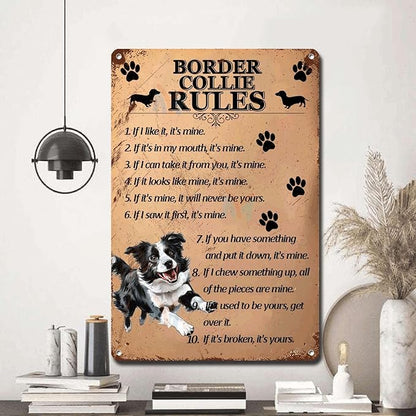 Metal Sign Tin Sign Vintage Wall Art Border Collie Rules Tin Signs for Garden for Room 12×16 Inches