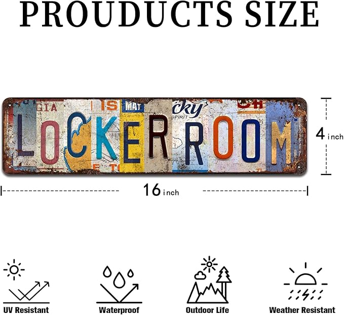 Locker Room Vintage Metal Tin Sign - Rustic Sports Wall Art for Gym, Garage, Man Cave, Team Spirit Décor - 4x16 Inch