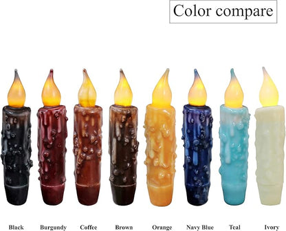 CVHOMEDECO. Real Wax Hand Dipped Battery Operated LED Timer Taper Candles Rustic Primitive Flameless Lights Decor, 4-3/4 Inch, Teal, 6 PCS in a Package