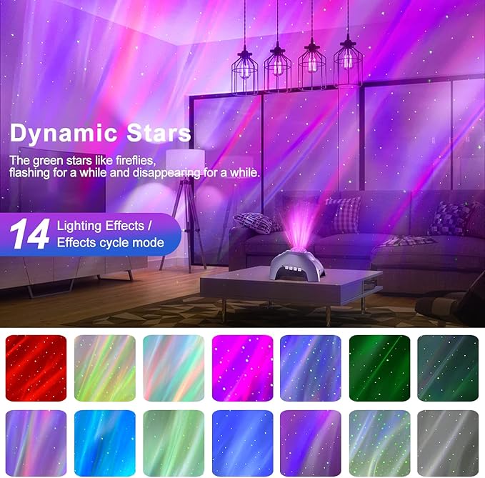 CIMELR Star Projector, Northern Galaxy Aurora Lights Projector with 33 Light Effects Bluetooth Speaker & White Noise, Remote Control Night Light for Bedroom, Room Decor, Gift for Kids Adults (Grey)