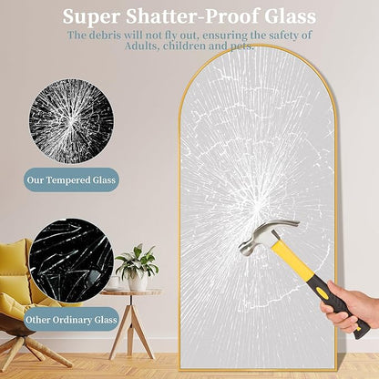 Full Length Mirror with Stand, 82"x44" Arched Full Body Mirror, Large Stand Up Mirrors, Aluminum Frame Floor Standing Mirrors, Freestanding Hanging Leaning Mounted for Bedroom Living Room Gold