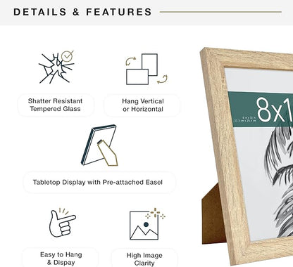 MCS Studio Gallery 8x10 Picture Frame Natural Woodgrain Engineered Wood, Vertical & Horizontal Wall Hanging & Easel for Tapletop Display, Rectangle Photo Frame for Photos, Posters & Art Prints (1-Pack)