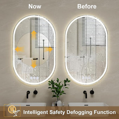 BEAUTYPEAK 48x28 LED Oval Bathroom Mirror with Lights, Anti-Fog, Dimmable, Backlit + Front Lit, Lighted Bathroom Vanity Mirror for Wall, 3 Colors, Memory Function, Tempered Glass, Shatter-Proof