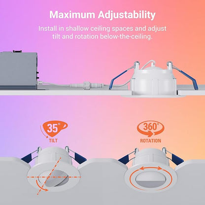 HALO 4 in Smart Wi-Fi Canless LED Recessed Downlight Connected by WiZ Pro with Adjustable Gimbal, Dimmable Full Color Changing, SpaceSense Motion Detection, Smart Home Compatible - RAWZC409
