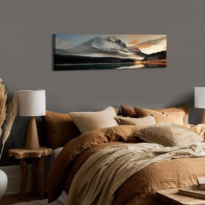 Sunset Mountain Landscape Canvas Wall Art for Living Room Wall Decor 14x48" Black and White Nature Forest River Scenery Picture Prints Paintings Artwork for Bedroom Bathroom Office Home Decoration