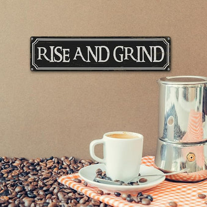 Coffee Decor Signs, Rise and Grind Sign, Retro Metal Tin Sign, Coffee Home Decor for Kitchen, Cafe Decoration, Coffees Station Decors, Decorative Metal Wall Signs 15.8x4 Inches