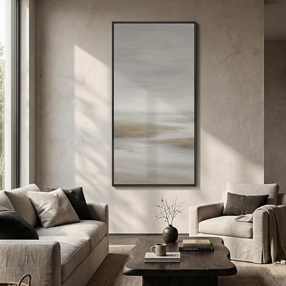 Large Framed Neutral Abstract Wall Art, Modern Vertical Canvas Prints Paintings Artwork for Walls, Grey Brown Minimalist Landscape Pictures Wall Decor for Hallway Living Room Dining Room, 30x60 In